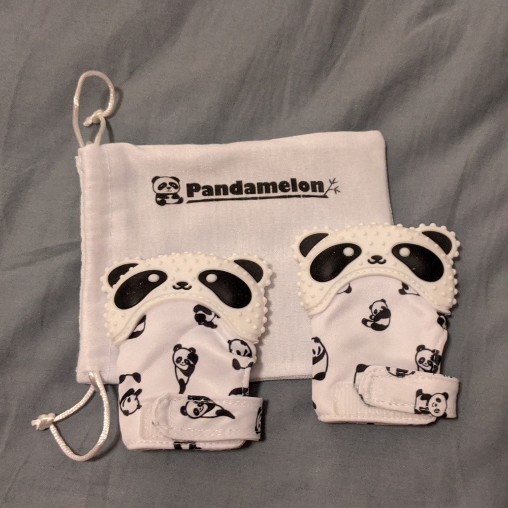 Sold-Teething baby pair of gloves with rubber ends